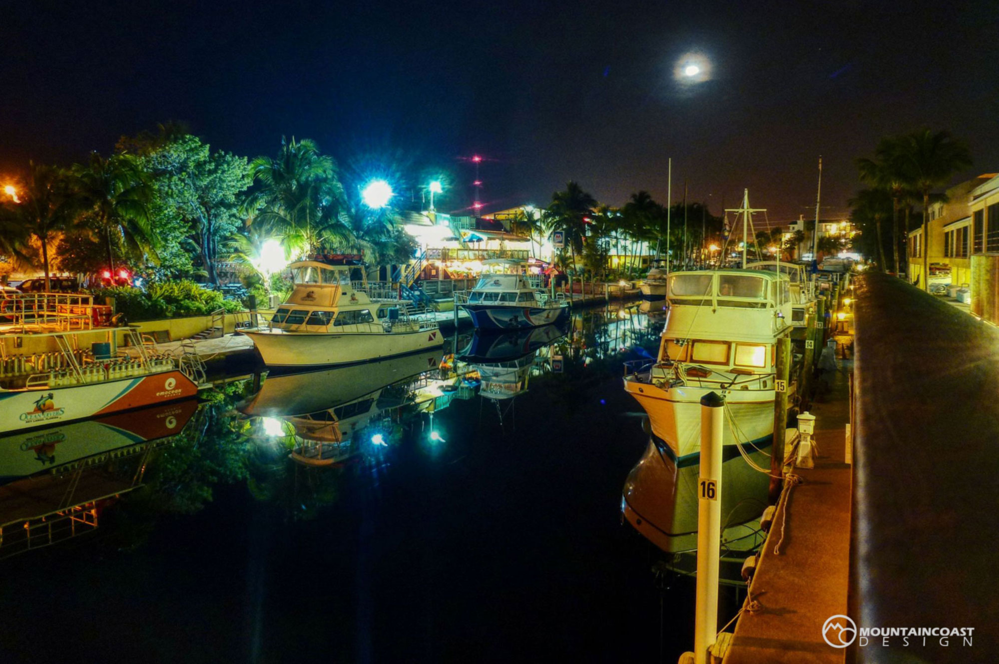 Marina at Night with Boats.